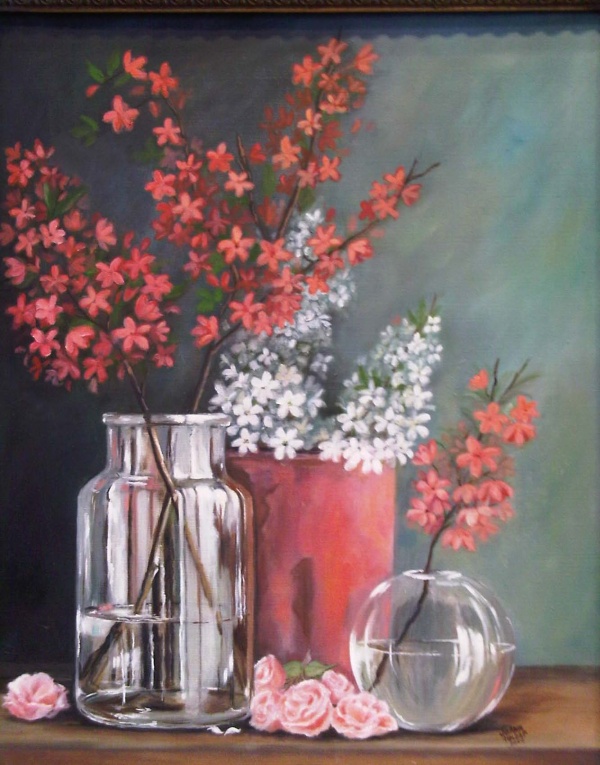 Flowers in Glass Vase SOLD